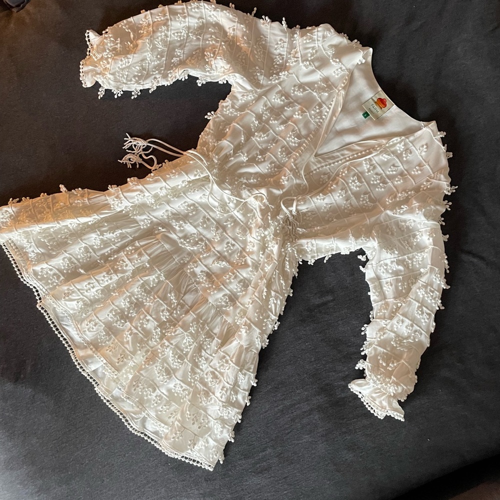 Farm Rio Fringe Detail Mini White Dress